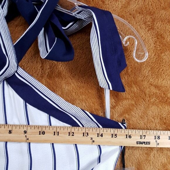 LOVERS & FRIENDS Halter Dress Womens XS Blue White Stripe Front Slit NOEMI - Picture 8 of 11